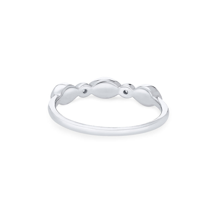 Back of Three Marquise Cremation Setting Ring in 14K White Gold with Two Diamonds against a white background.