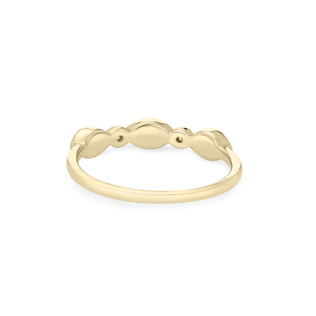 Back of Three Marquise Cremation Setting Ring in 14K Yellow Gold with Two Diamonds against a white background.