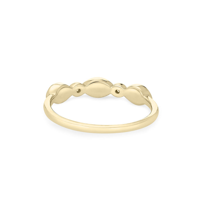 Back of Three Marquise Cremation Setting Ring in 14K Yellow Gold with Two Diamonds against a white background.