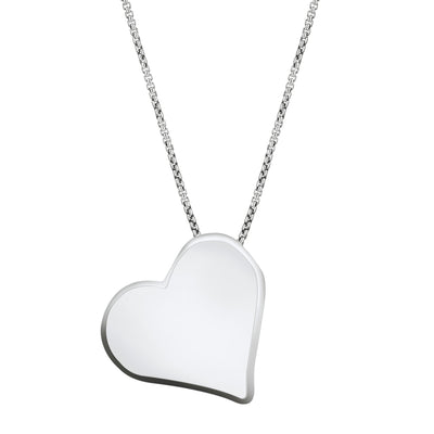 The Sterling Silver Heart Ashes Pendant, designed by close by me with a hidden bail to make the piece tilt, from the back