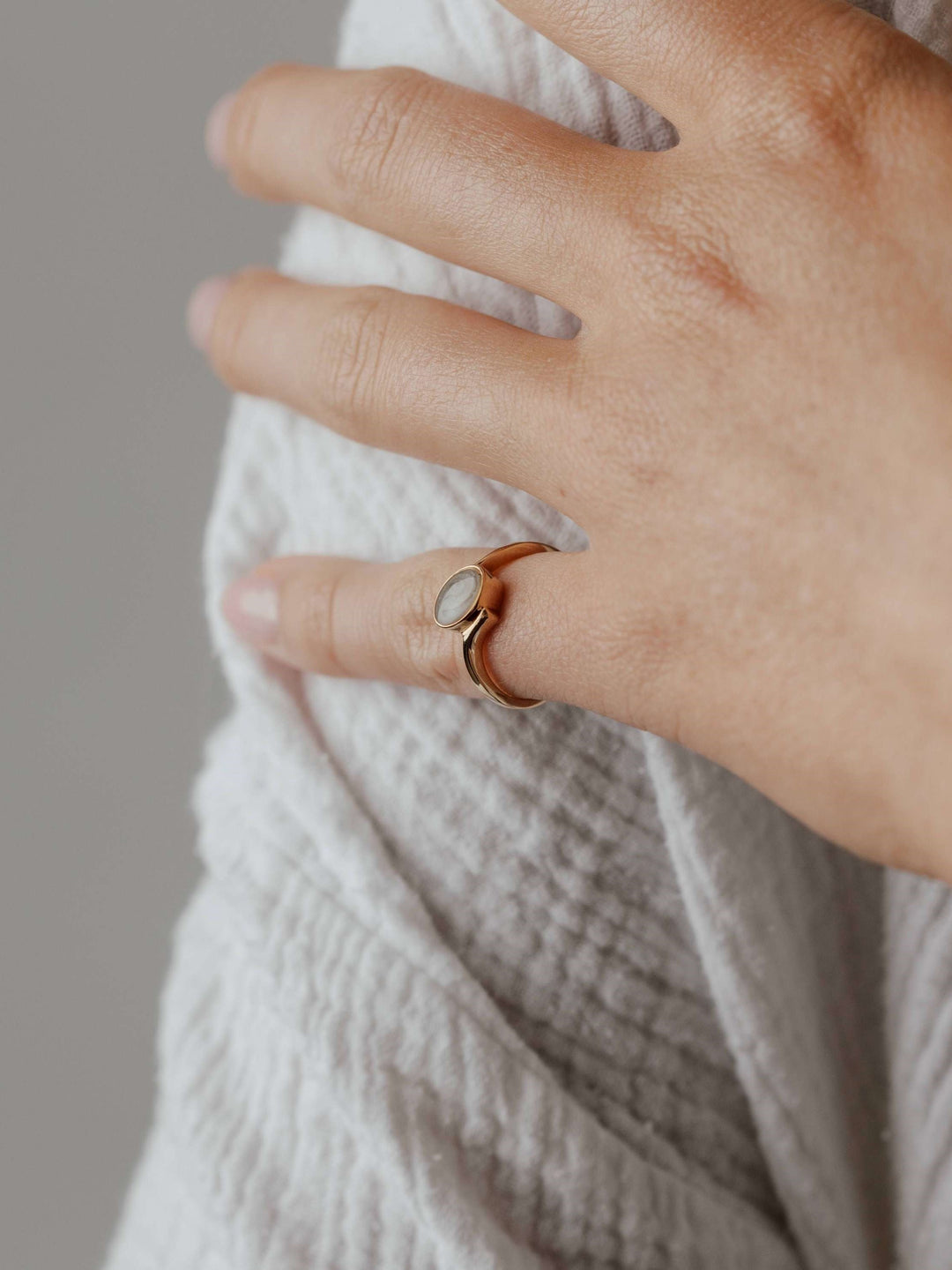 Tilted Oval Cremation Ring in 14K Rose Gold