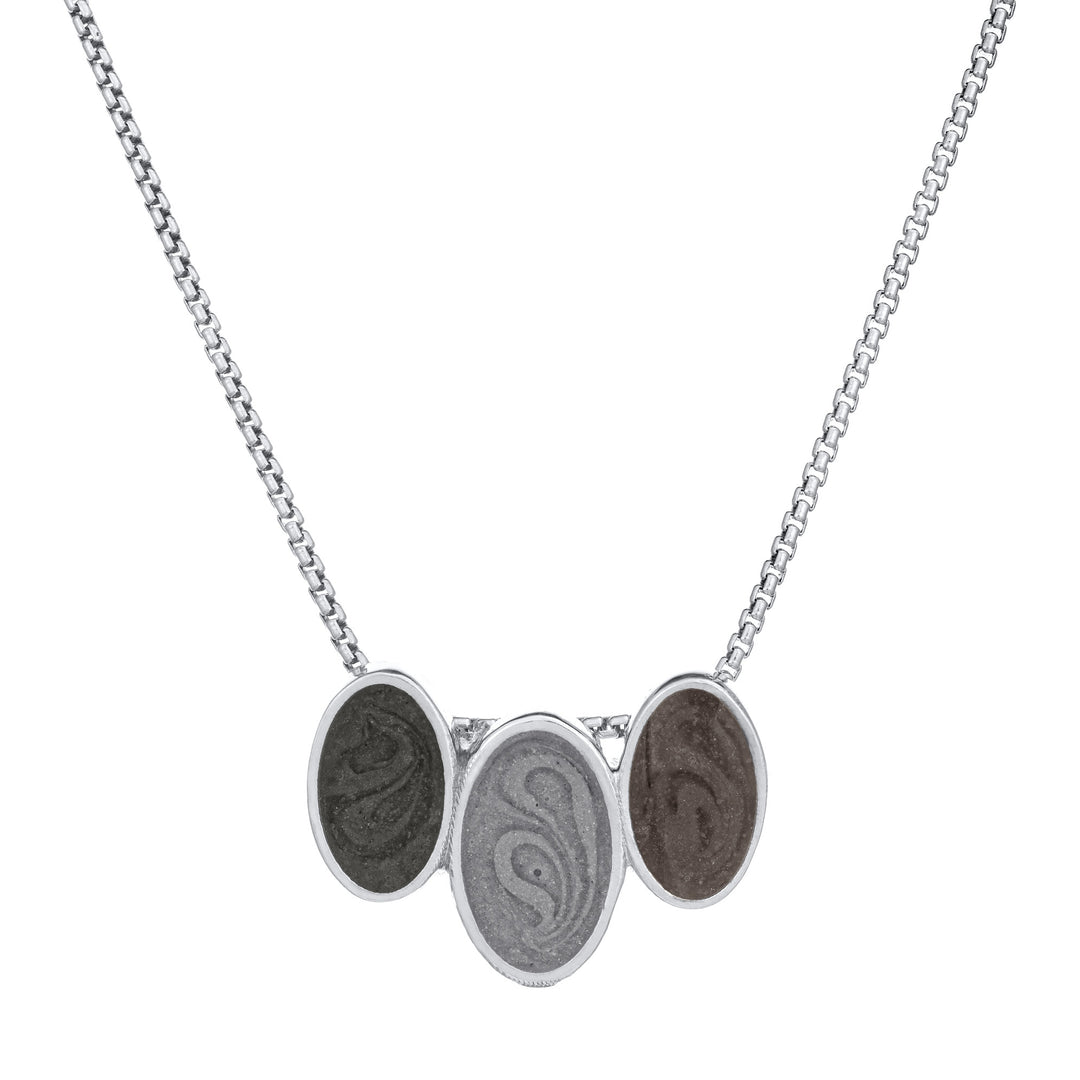 The 14K White Gold Triple Oval Memorial Pendant with ashes by close by me jewelry from the front