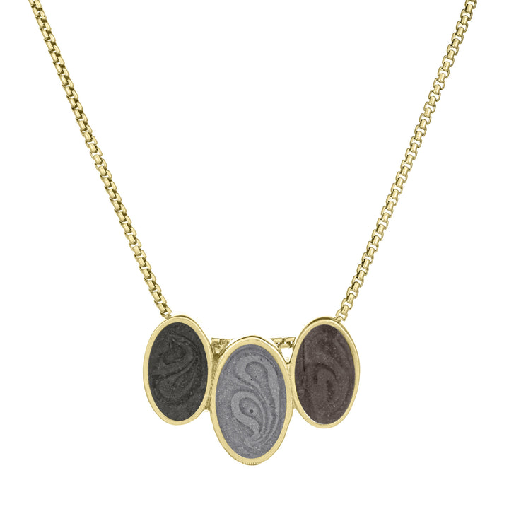The 14K Yellow Gold Triple Oval Ashes Pendant by close by me jewelry from the front