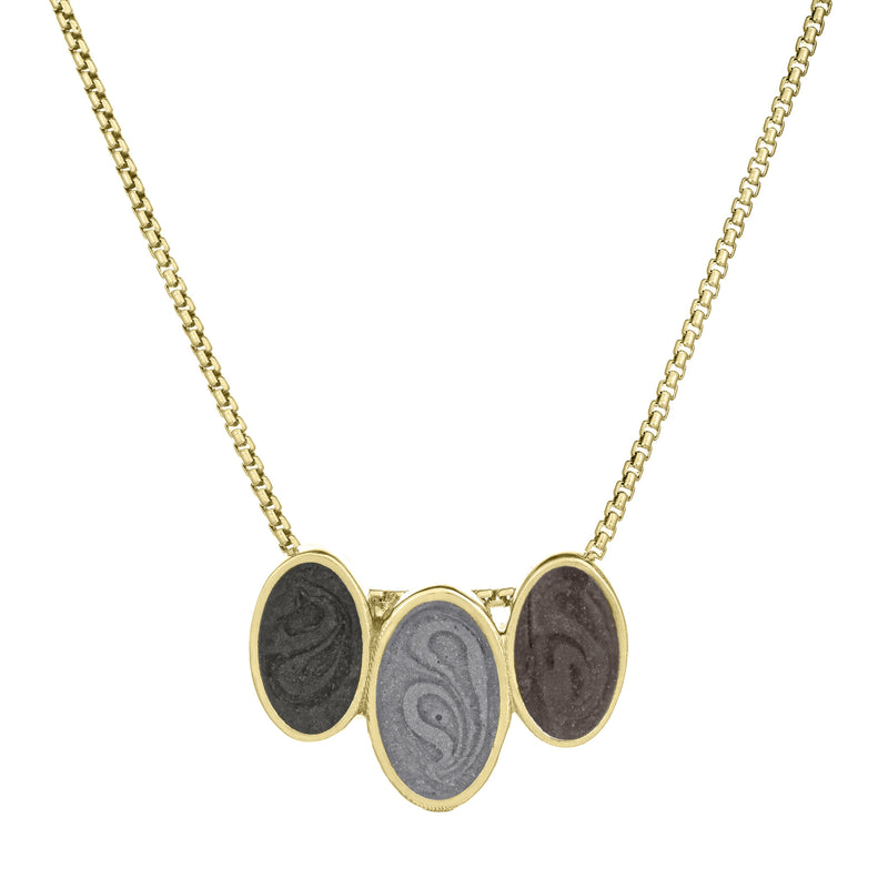 The 14K Yellow Gold Triple Oval Ashes Pendant by close by me jewelry from the front