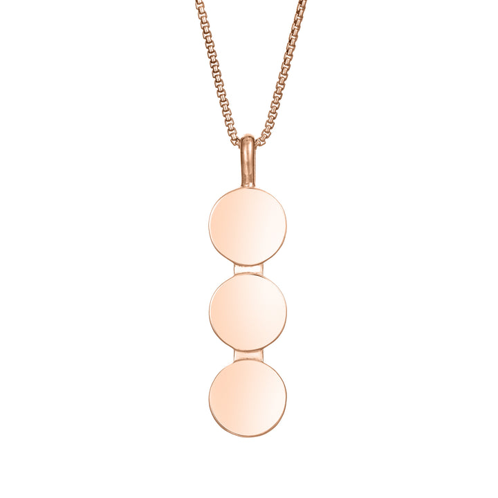 The Triple Setting Circle Memorial Necklace designed and set with three sets of ashes in 14K Rose Gold by close by me jewelry from the back