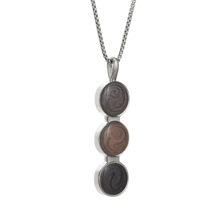 The Triple Setting Circle Ashes Necklace designed in Sterling Silver by close by me jewelry from the side