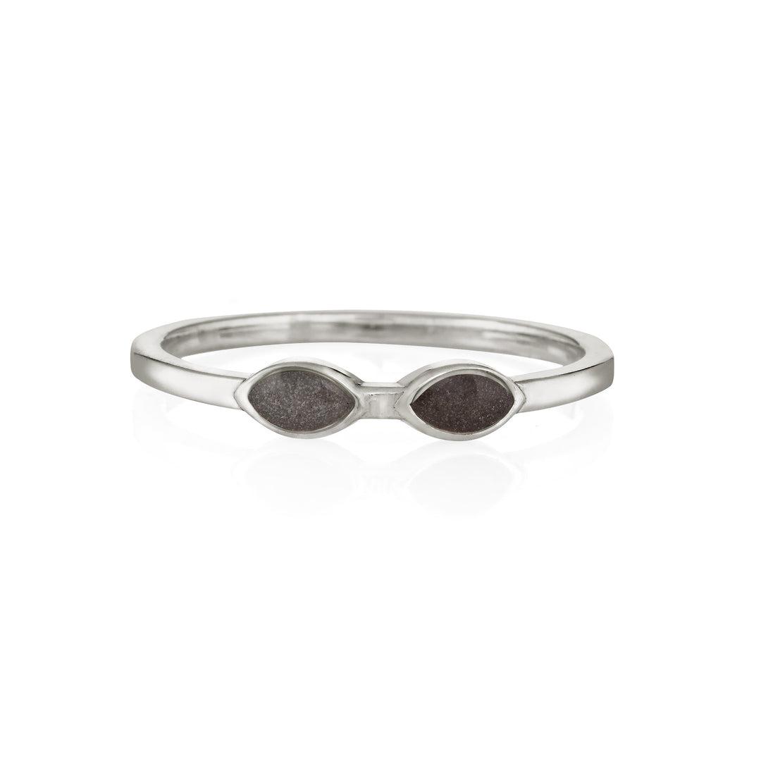 close by me's sterling silver cremation ring with two marquise-shaped ash settings