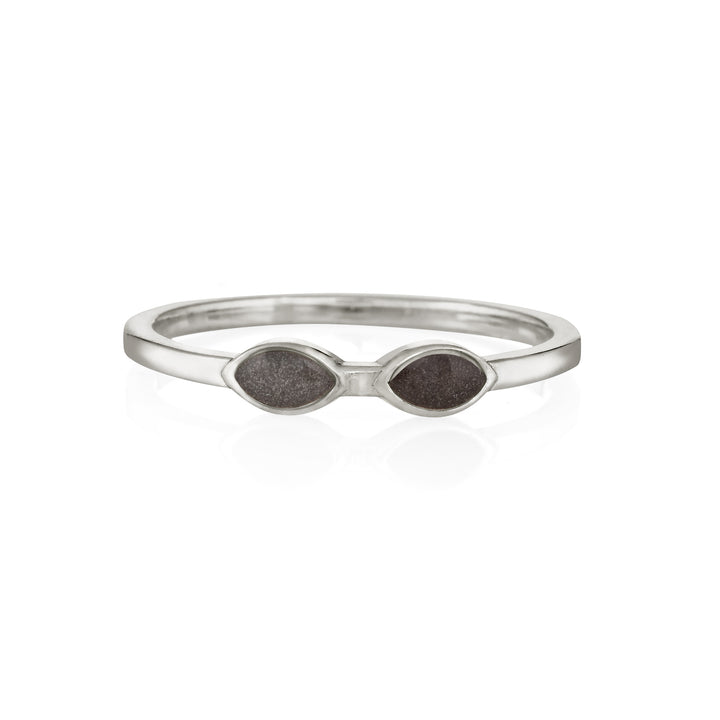 close by me's sterling silver cremation ring with two marquise-shaped ash settings