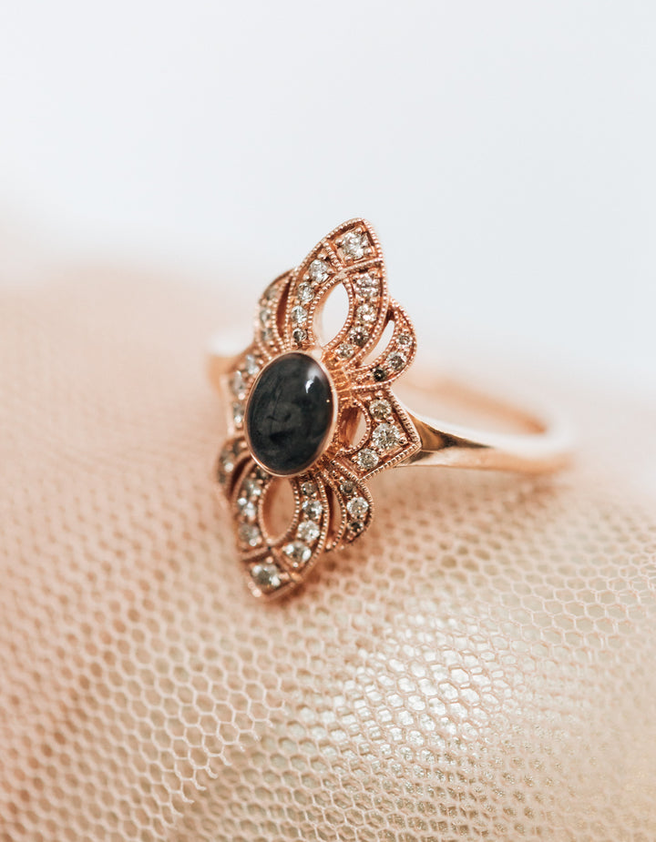 WWII Cremation Ring in 14K Rose Gold with Diamonds