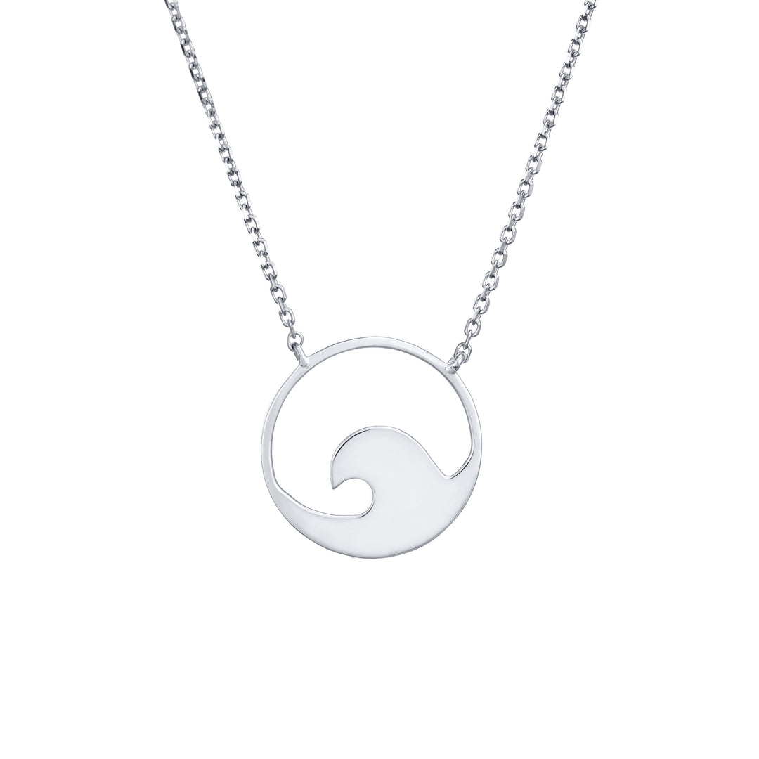 The Wave Cremation Necklace by close by me jewelry in 14k white gold from the back