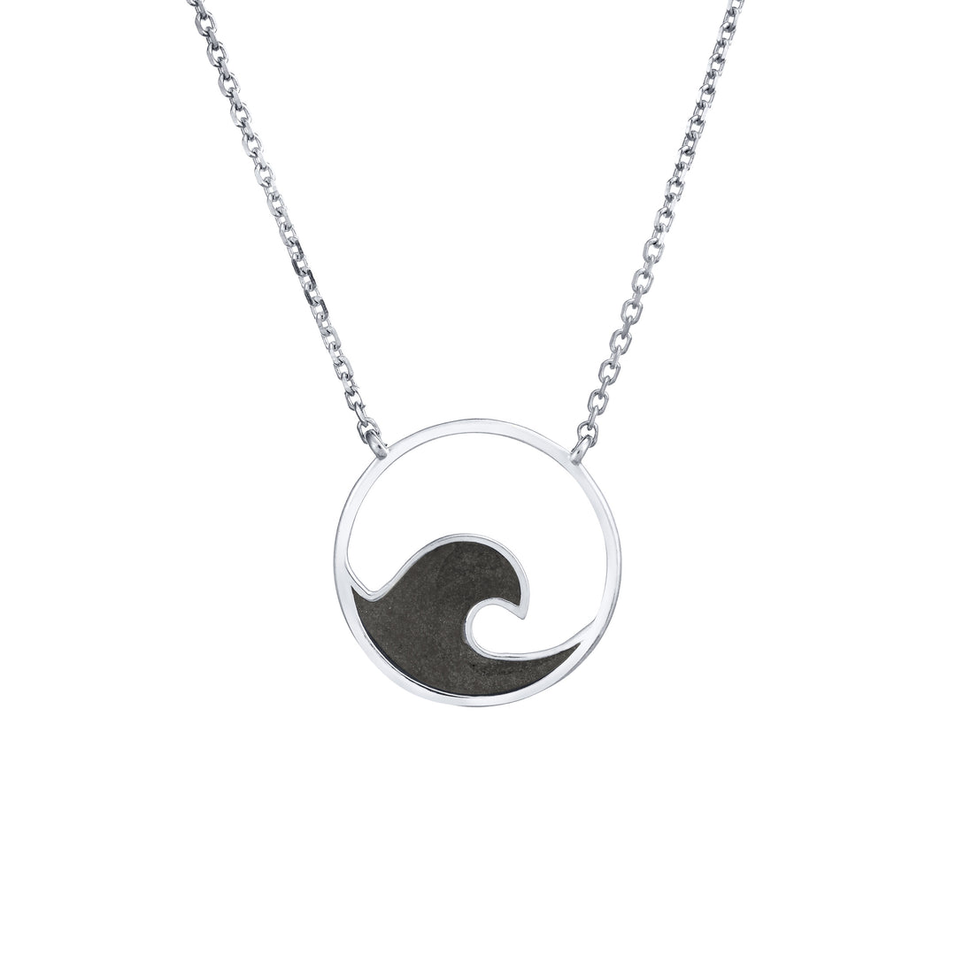 The Wave Cremation Necklace by close by me jewelry in 14k white gold from the front