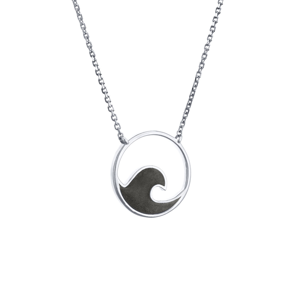 The Wave Cremation Necklace by close by me jewelry in 14k white gold from the side