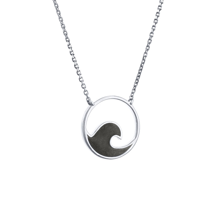The Wave Cremation Necklace by close by me jewelry in 14k white gold from the side