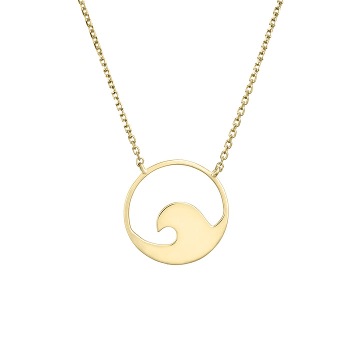 The Wave Cremation Necklace by close by me jewelry in 14k yellow gold from the back