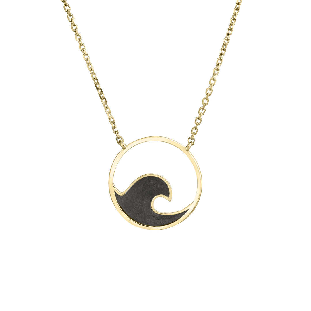 The Wave Cremation Necklace by close by me jewelry in 14k yellow gold from the front