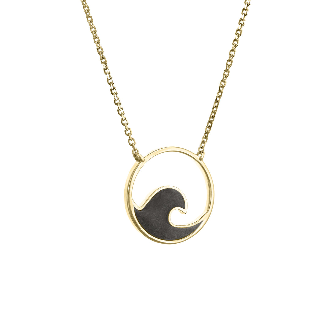 The Wave Cremation Necklace by close by me jewelry in 14k yellow gold from the side