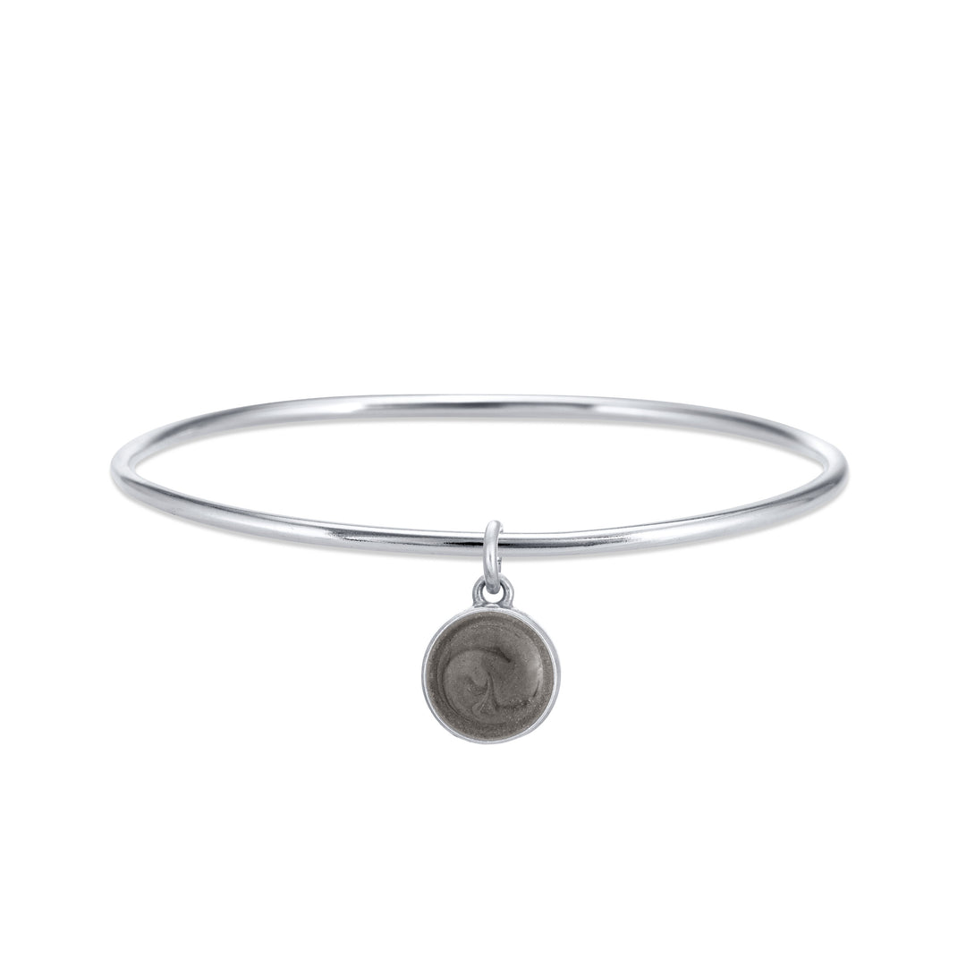 14k White Gold Single Bangle Cremation Bracelet with dome pendant from the front.