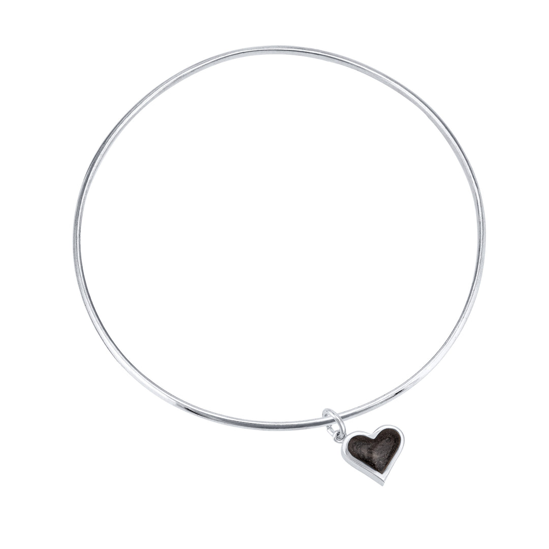 14k White Gold Single Bangle Cremation Bracelet with dainty heart pendant from the top