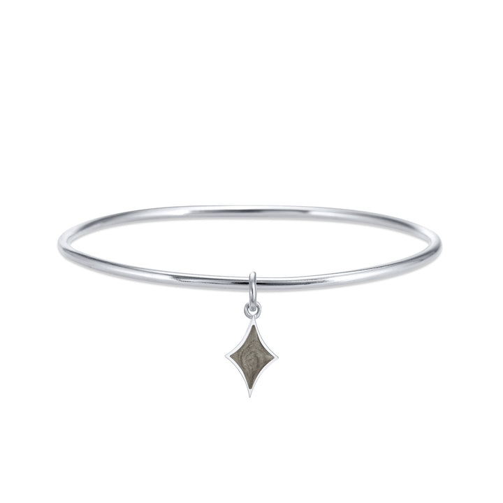 14k White Gold Single Bangle Cremation Bracelet with diamond pendant from the front.