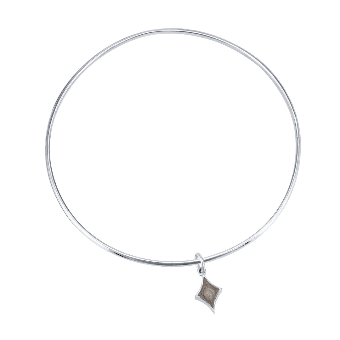 14k White Gold Single Bangle Cremation Bracelet with diamond pendant from the top