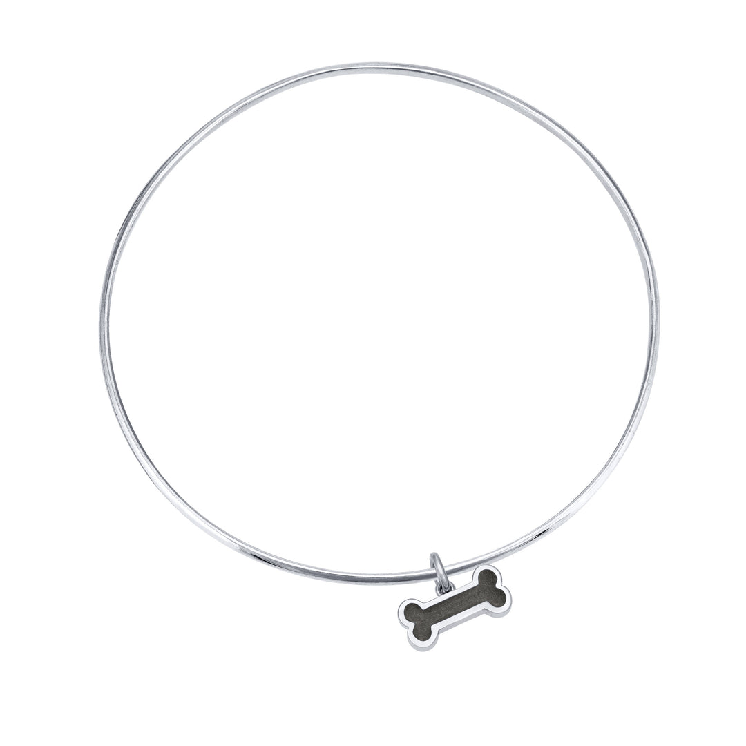 14k White Gold Single Bangle Cremation Bracelet with dog bone pendant from the top
