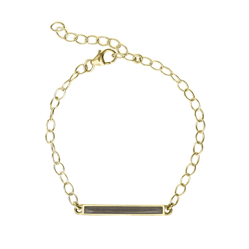 14k Yellow Gold Thin Lateral Bar Cremation Bracelet shown from the top with a white background