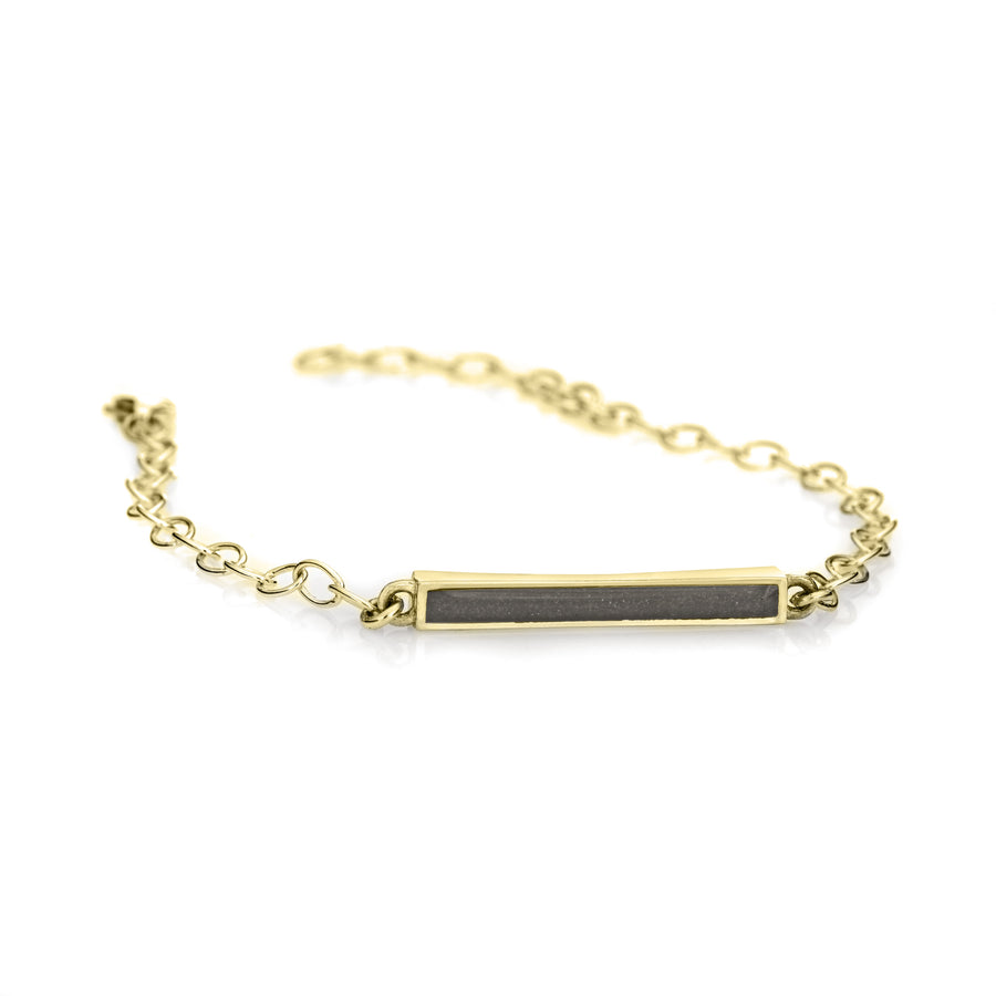 14k Yellow Gold Thin Lateral Bar Cremation Bracelet shown from the front with a white background