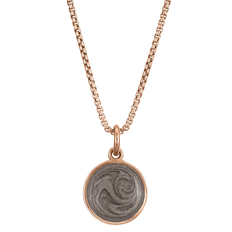 A front view of Close By Me Jewelry's 10mm Dome Cremation Necklace in 14K Rose Gold.