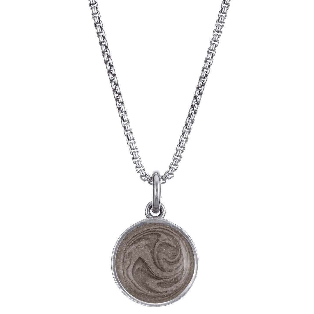 A front view of Close By Me Jewelry's 10mm Dome Cremation Necklace in 14K White Gold.