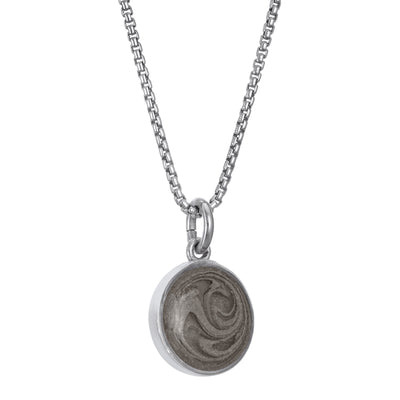 A side view of Close By Me Jewelry's 10mm Dome Cremation Necklace in 14K White Gold.