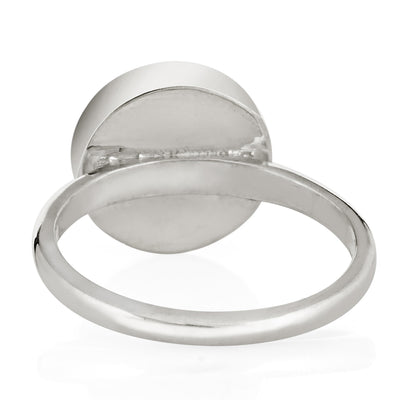 This photo shows the Sterling Silver 12mm Circle Cremains Stacking Ring designed by close by me jewelry from the back