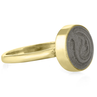 Pictured here is close by me jewelry's 14K Yellow Gold 12mm Circle Stacking Ashes Ring from the side