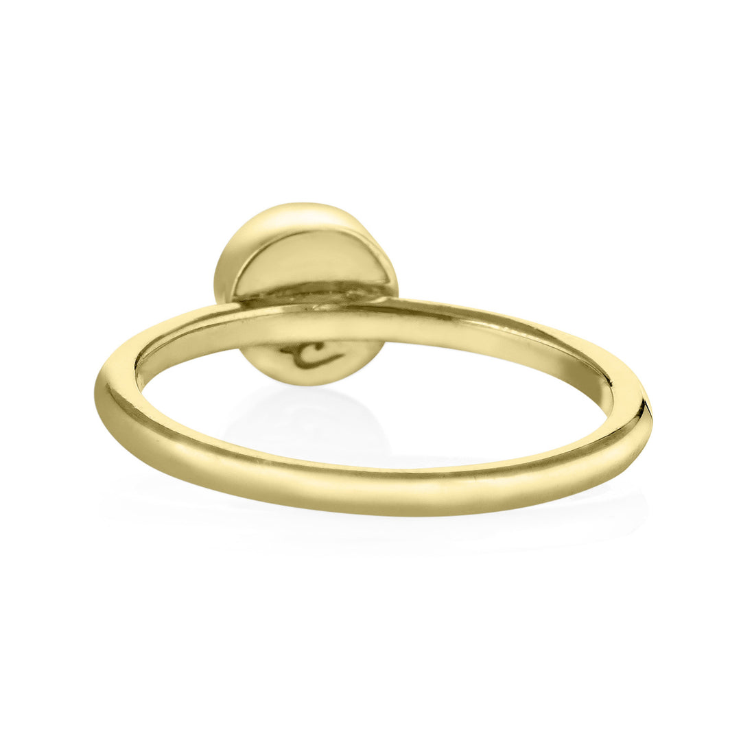 Pictured here is close by me jewelry's 14K Yellow Gold 5mm Circle Stacking Cremation Ring design from the back to show the back of its setting and inside of the band