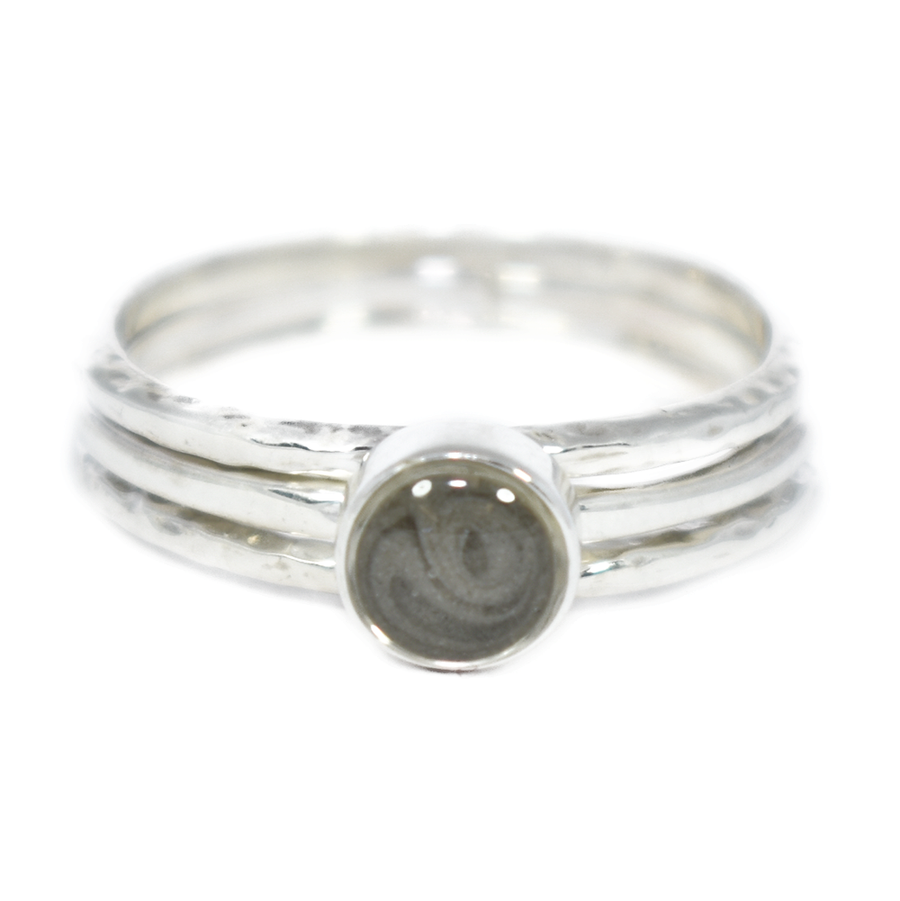 Pictured here is a Sterling Silver Cremation Ring set with a 5mm Circle Setting by close by me jewelry from the front