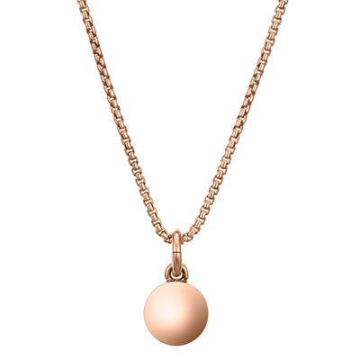 Pictured here is the 14K Rose Gold 6mm Dome Necklace with ashes designed by close by me jewelry from the back