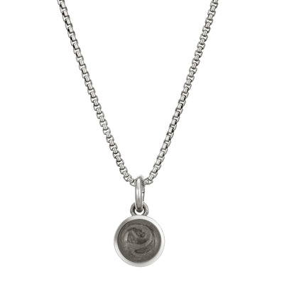 Pictured here is the Sterling Silver 6mm Dome Necklace with ashes designed by close by me jewelry from the front