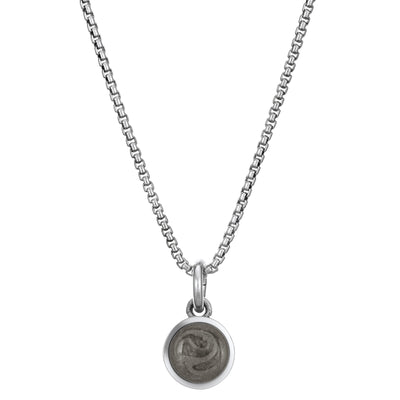 Pictured here is the 14K White Gold 6mm Dome Necklace with ashes designed by close by me jewelry from the front