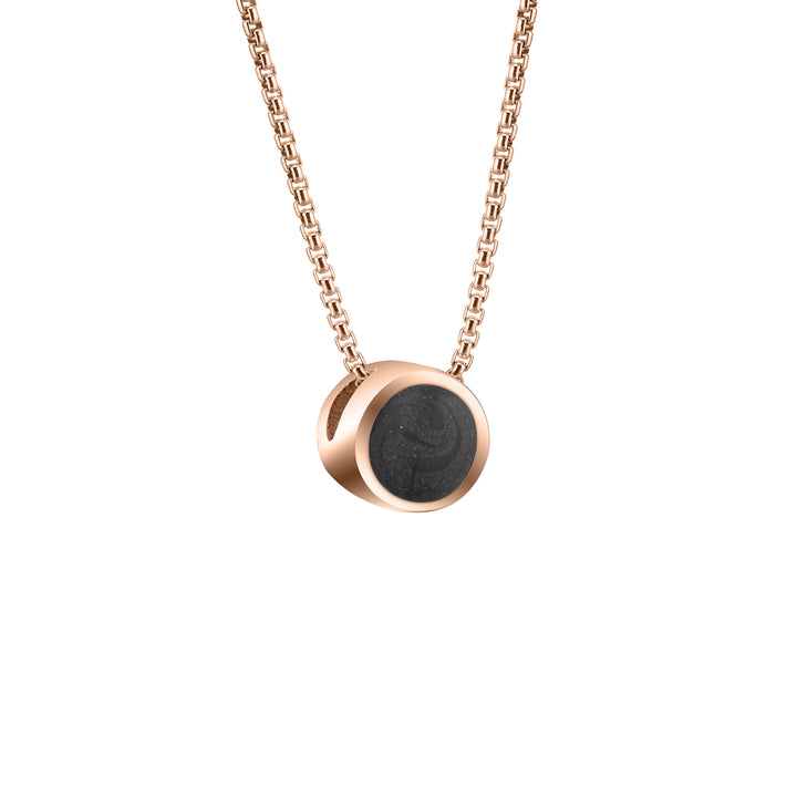 Pictured here is the 6mm Sliding Solitaire Ashes Pendant design in 14K Rose Gold by close by me jewelry from the side