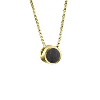 Pictured here is the 6mm Sliding Solitaire Ashes Pendant design by close by me jewelry in 14K Yellow Gold from the side