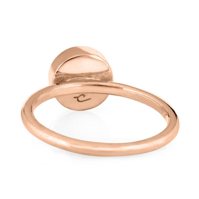 This photo shows the 8mm Circle Stacking Ashes Ring design in 14K Rose Gold designed by close by me jewelry from the back