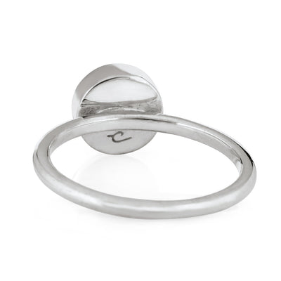 Pictured here is the 8mm Circle Stacking Cremation Ring in 14K White Gold designed by close by me jewelry from the back