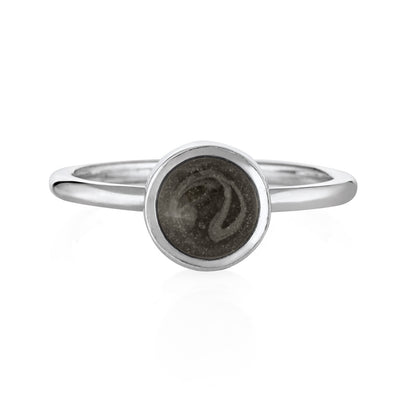 Pictured here is the 8mm Circle Stacking Cremation Ring in 14K White Gold designed by close by me jewelry from the front