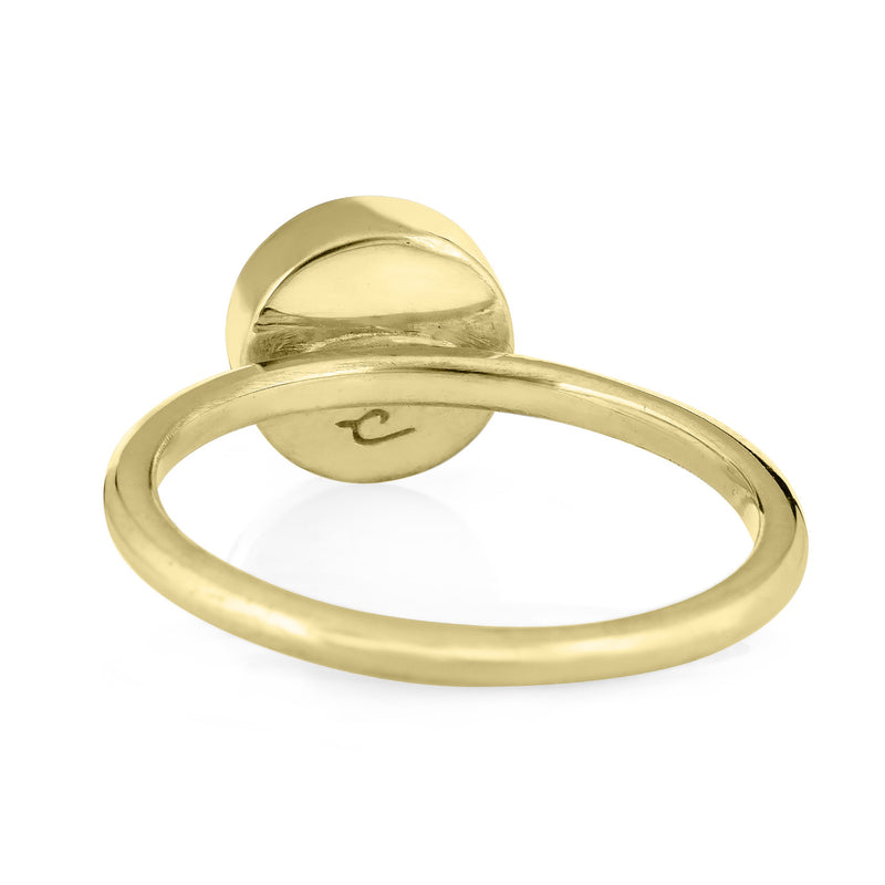 Pictured here is the 14K Yellow Gold 8mm Circle Stacking Cremation Ring designed by close by me jewelry from the back