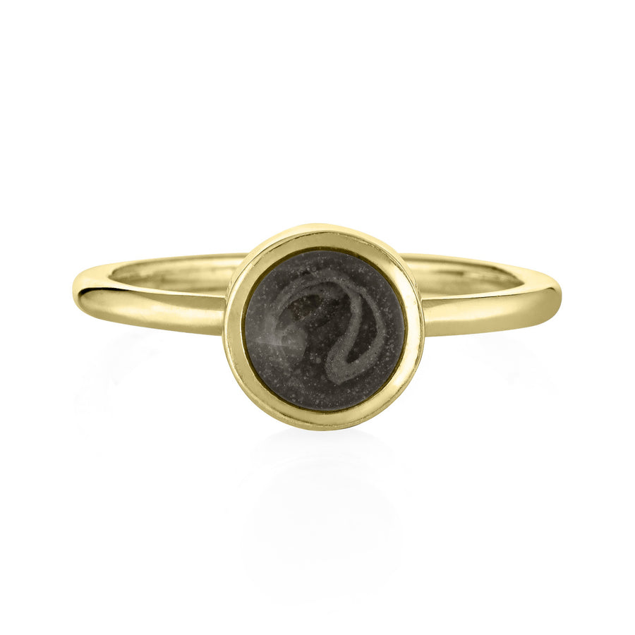 Pictured here is the 14K Yellow Gold 8mm Circle Stacking Cremation Ring designed by close by me jewelry from the front