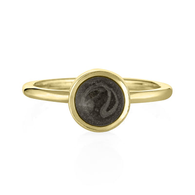 Pictured here is the 14K Yellow Gold 8mm Circle Stacking Cremation Ring designed by close by me jewelry from the front
