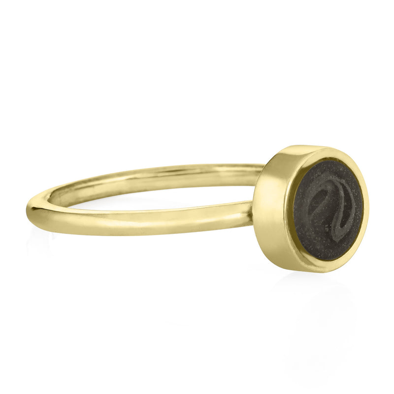 Pictured here is the 14K Yellow Gold 8mm Circle Stacking Cremation Ring designed by close by me jewelry from the side