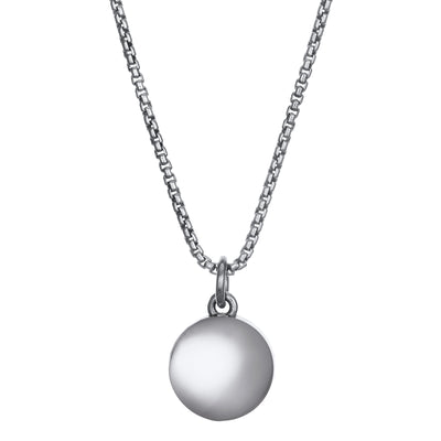 This photo shows the 8mm Dome Ashes Necklace designed and set by close by me jewelry in 14K White Gold from the back