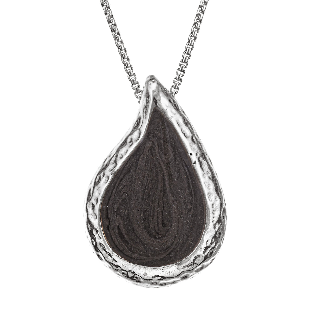 Textured Teardrop Cremation Necklace in Sterling Silver