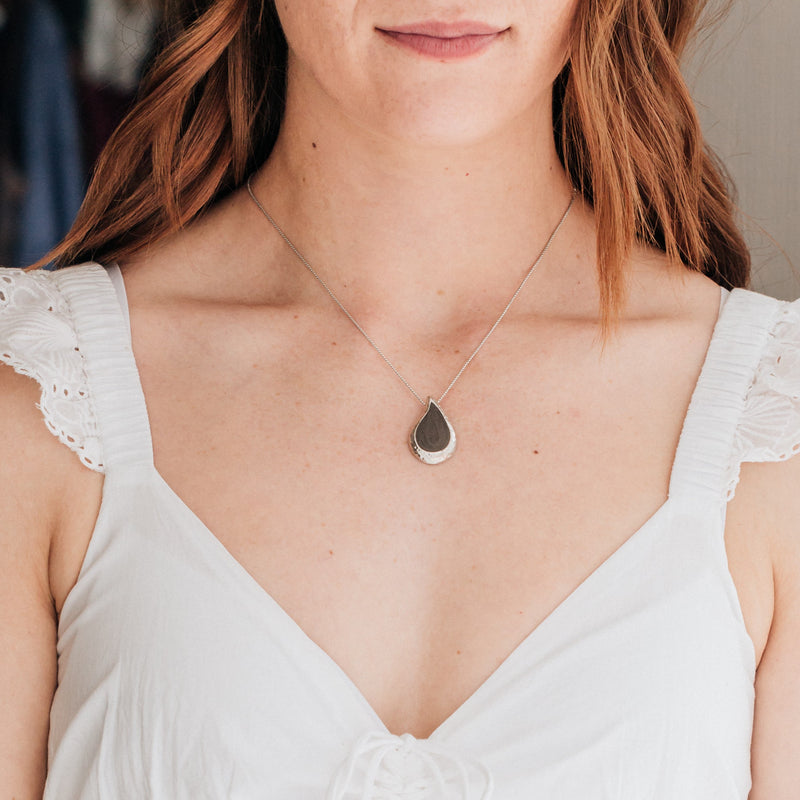 Textured Teardrop Cremation Necklace in 14K White Gold