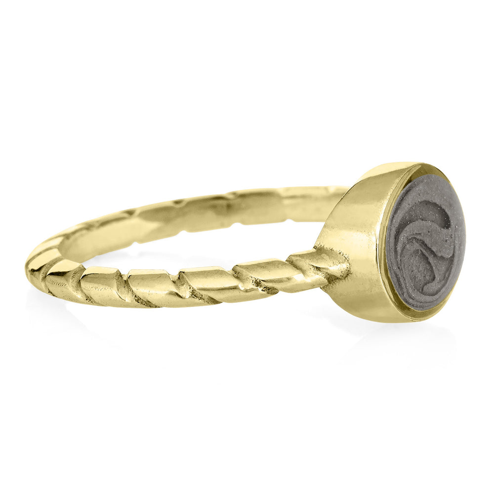Pictured here is close by me jewelry's Cable Band Ring design in 14K Yellow Gold from the side